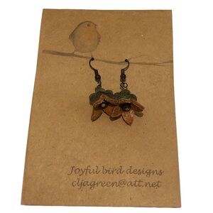 Joyful Bird Designs Leather Flower Earrings Brown NEW